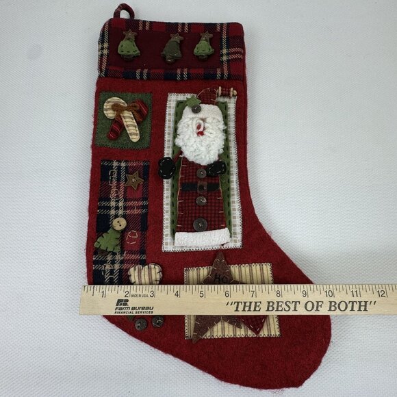 Christmas Stocking Santa Red Country Plaid Design Holiday Lined Large 18 inches - Picture 8 of 10